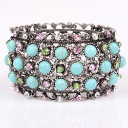 Turquoise beads with blue rhinestones fashion bracelet